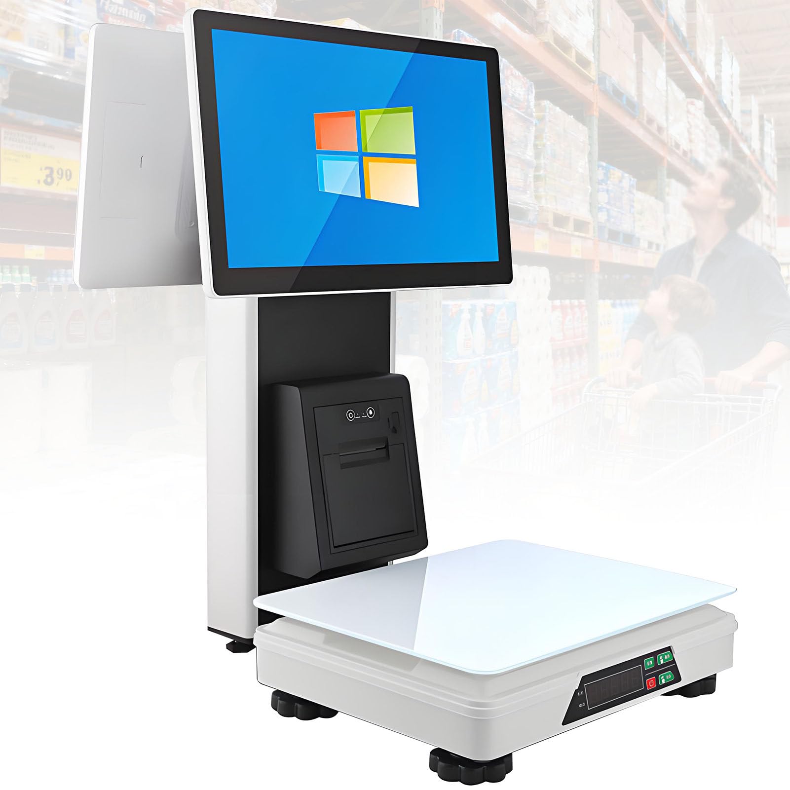 Caisse Enregistreuse Professionnelle avec Ports Multiples,Écran HD 15,6 Pouces,8GB+128GB,Angle D'écran Réglable,Balance de Caisse Enregistreuse avec Imprimante 58mm