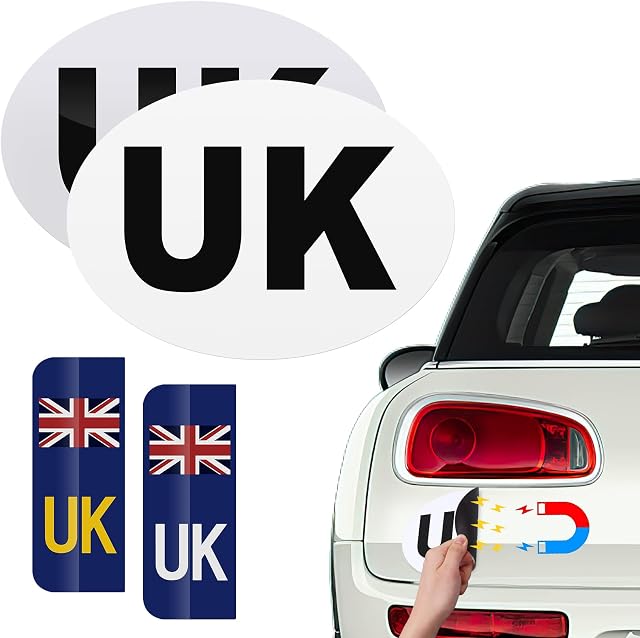 BFONS 4PCS UK Car Stickers for EuropeNumber Plate + Oval StickersStrong Magnetic Force and Very Strong AdhesiveStrongDurableWeather ResistantLong Lastingfor Driving in Europe