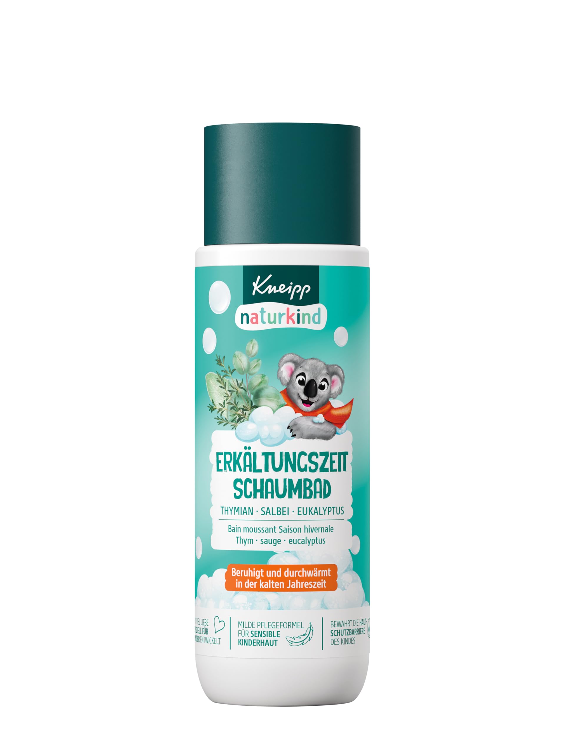Kneipp naturkind Erkältungszeit Schaumbad - Thymian Salbei Eukalyptus - Beruhigt und durchwärmt in der kalten Jahreszeit - 200ml