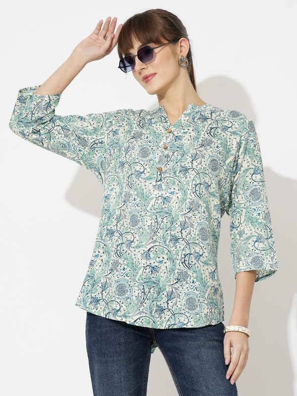Image of Women's Cotton Printed Kurta Top | 3 /4 Sleeve Straight Kurti Casual Outings