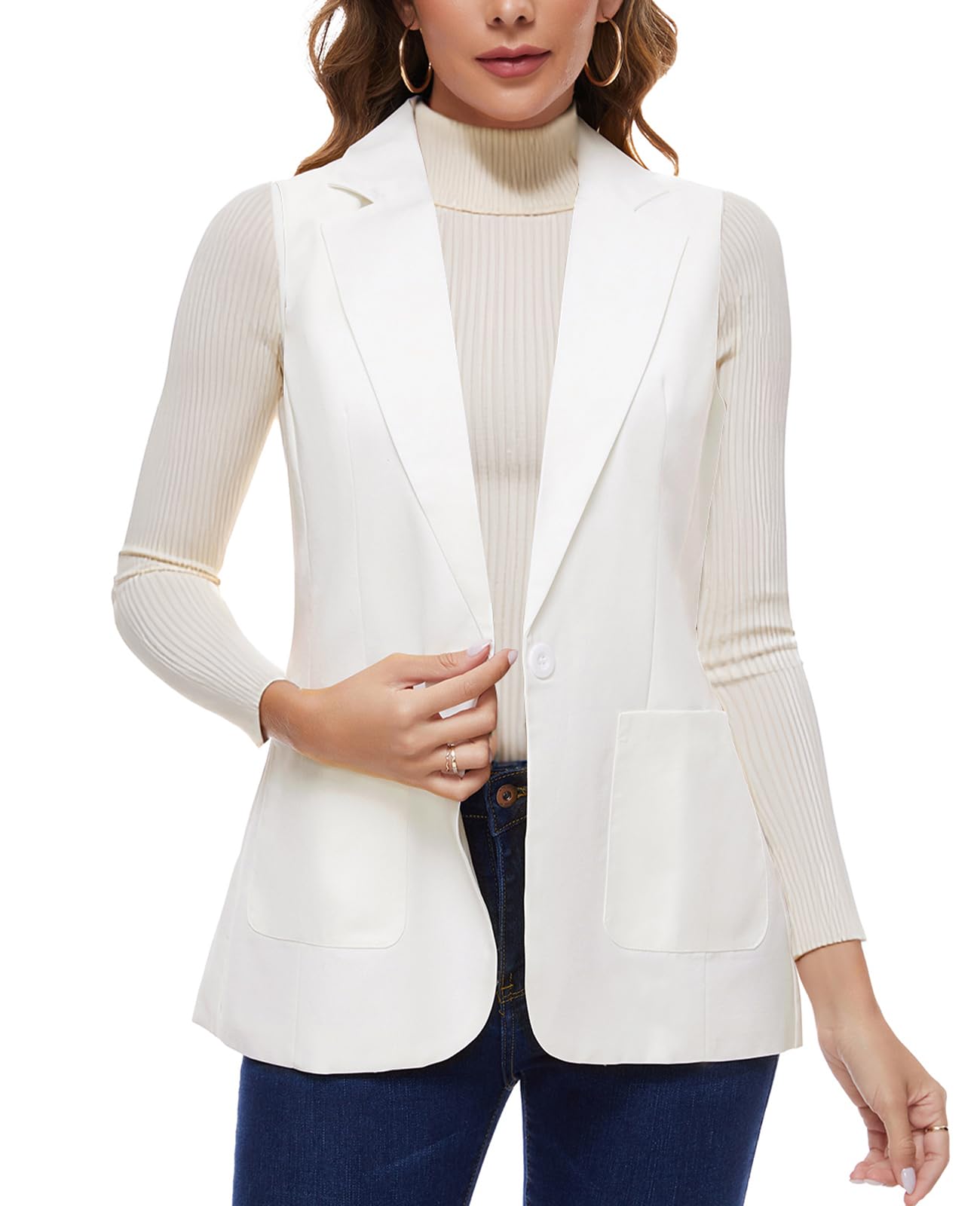MINTLIMIT Womens Sleeveless Blazer Vest Summer Casual Open Front Lapel Collar Work Office Button Suit Vests with Pockets