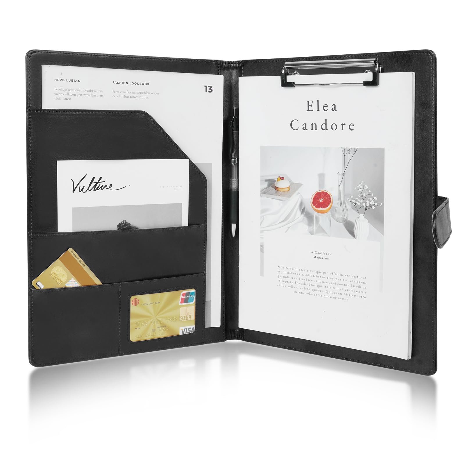 OFFCUP A4 Conference Folder, Leather Portfolio Folder, Multifunctional Foldover Document Resume File