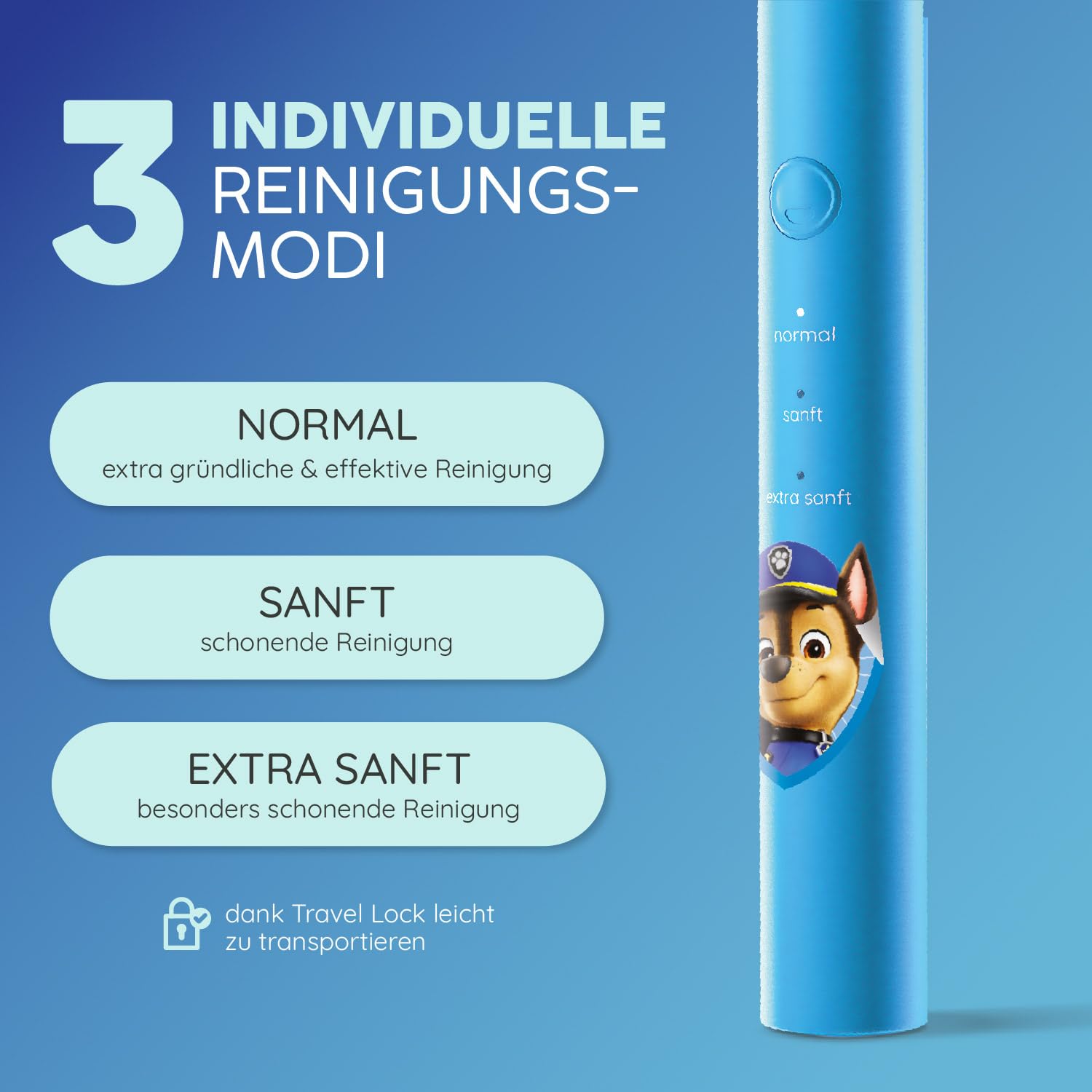 happybrush Eco Vibe Kids - Cepillo de dientes eléctrico para niños a partir de 3 años, con pegatinas, batería de 4 semanas, incluye 6 cabezales, color azul