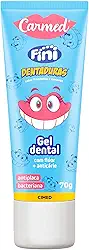 Carmed Fini Dentaduras Gel Dental com Flúor Sabor Framboesa e Morango 70g