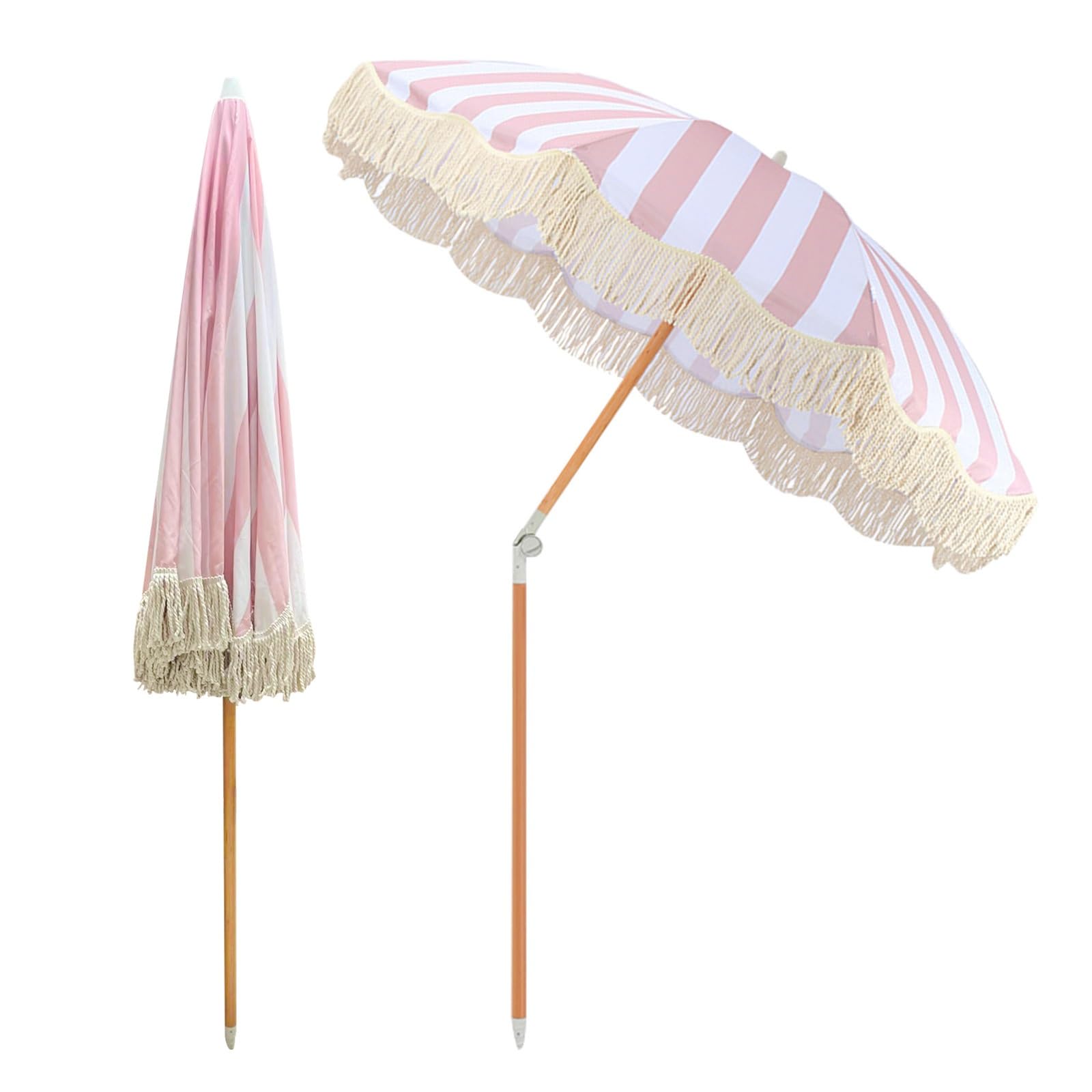 Sombrilla Playa Grande Con Borlas Rosa Sombrilla De Playa Portátil Hawaiano Parasol Jardin Inclinable 2m Sombrilla Terraza Exterior Sombrilla Jardín Impermeable Anti UV