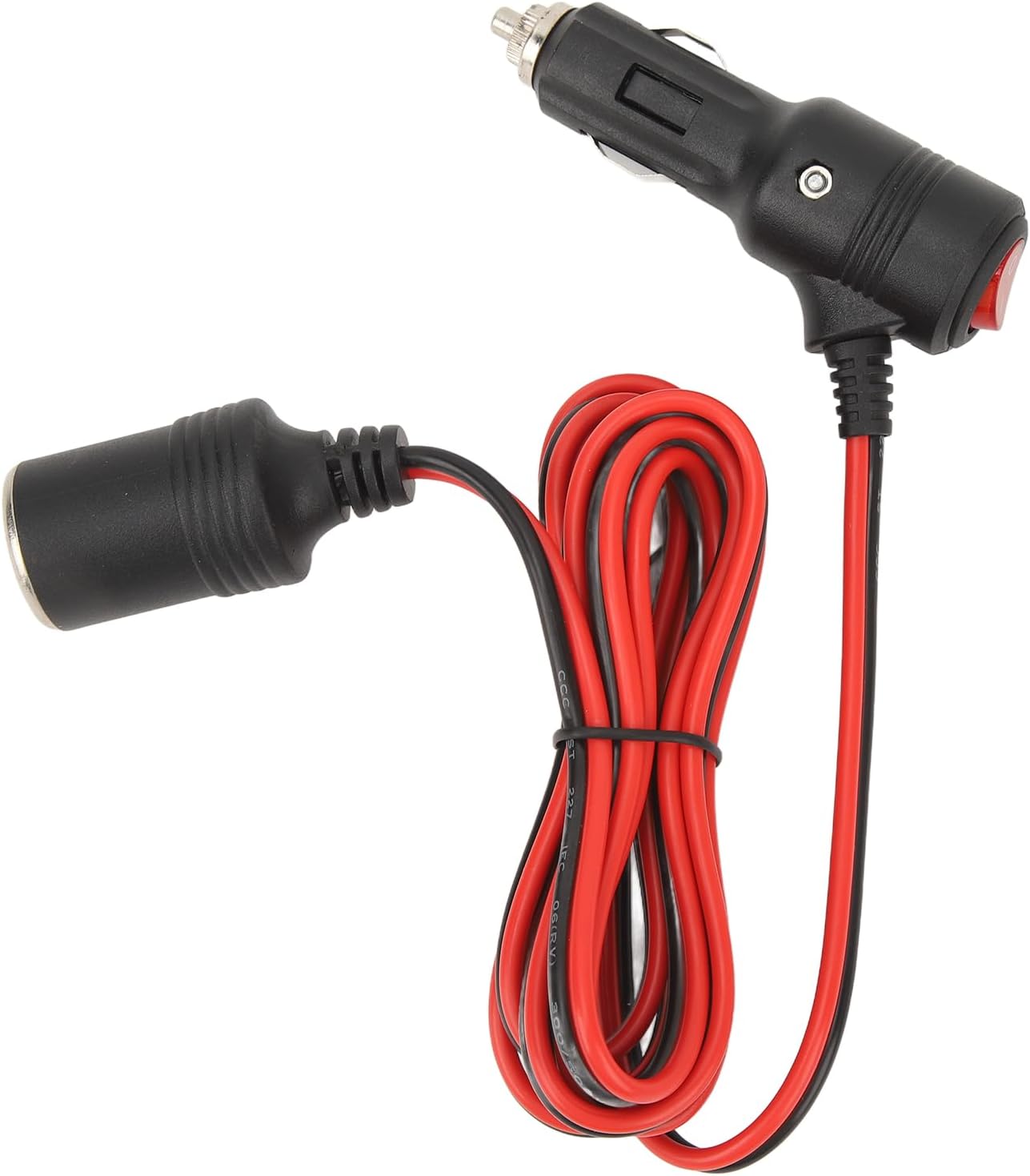 SIXRUN Car Cigarette Lighter Adapter with Switch, 12V 24V 10 to 15A Output Male to Female Socket Extension Cable, 16AWG Copper Wire with 15A for Car Camera GPS USB Charger