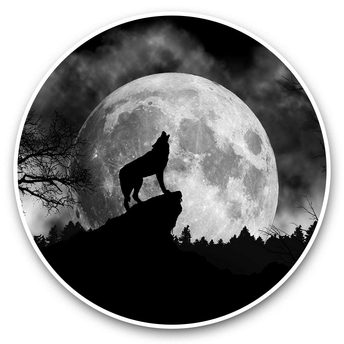 Destination Vinyl Ltd Bw Spirit Blood Moon Wolf Halloween 41527 2 X 7.5Cm Vinyl Stickers (Bw) - Spirit Blood Moon Wolf Halloween 41527
