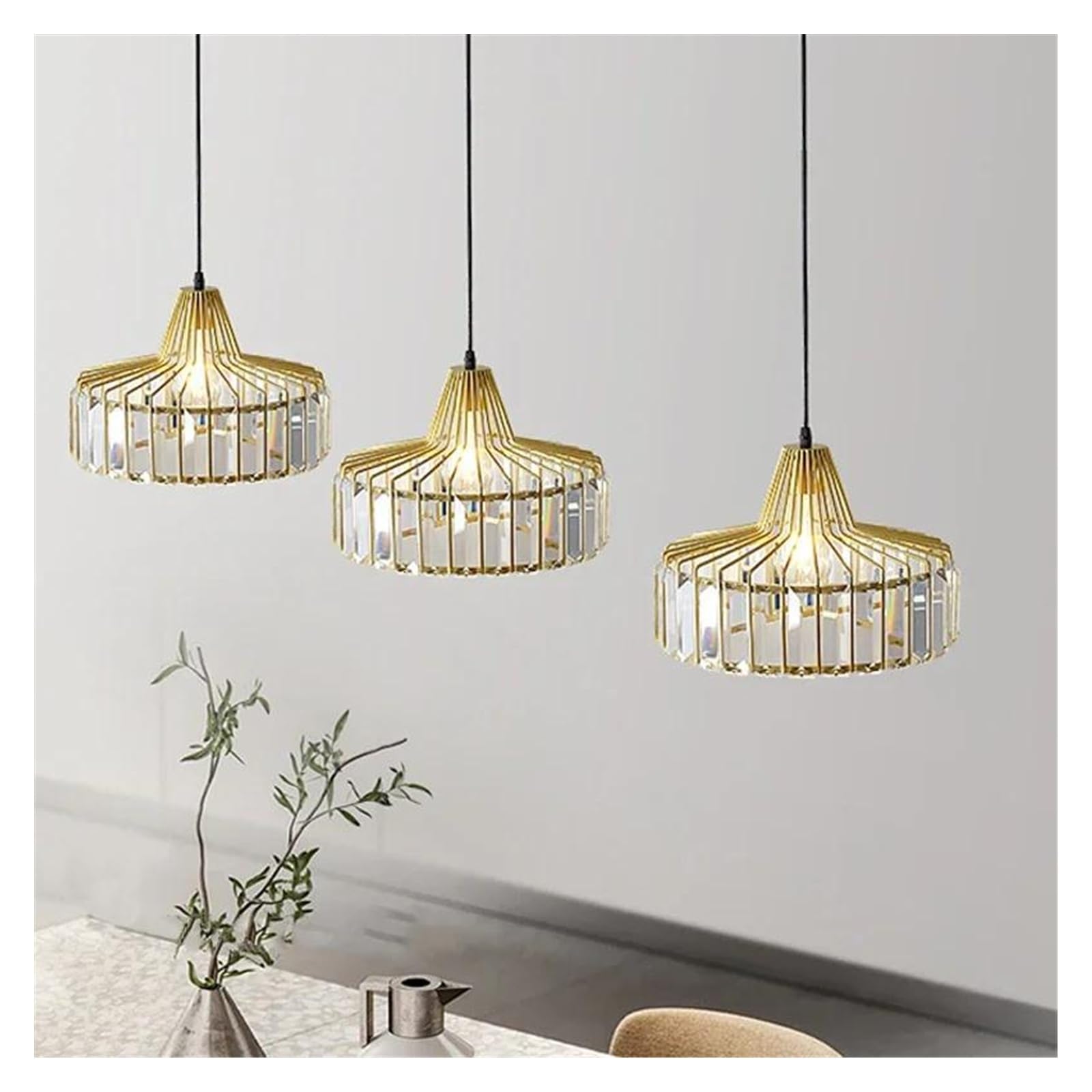 THKSGIV Modern Small Light Luxury Crystal Chandeliers for Bedroom Bedside Dining Room Living Decoration(Changeable,3 Long Gold Trumpet)