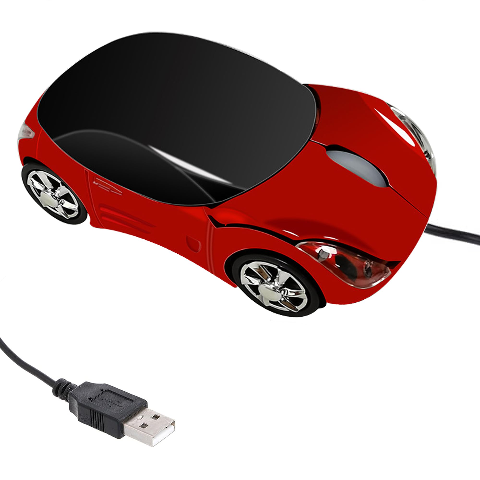 PCTC Cool Sport Car Shape USB Wired Optical Mouse for Laptop or Office Desktop Ergonomic 1000DPI 2 Headlights