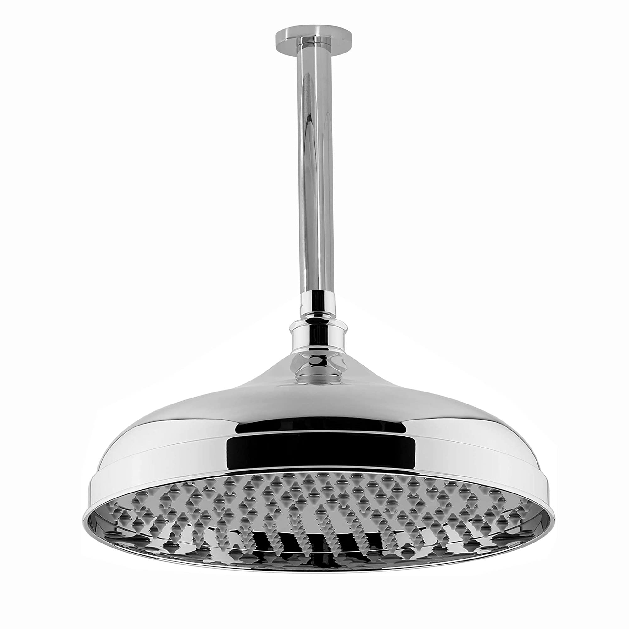 Enki Chrome Ra061, 300Mm Traditional Ceiling Mounted Fixed Large Shower Head Solid Brass, 180Mm Shower Arm, Round Rose, Mixer Rainfall Shower, Modern Design Easy Clean & Easy To Install