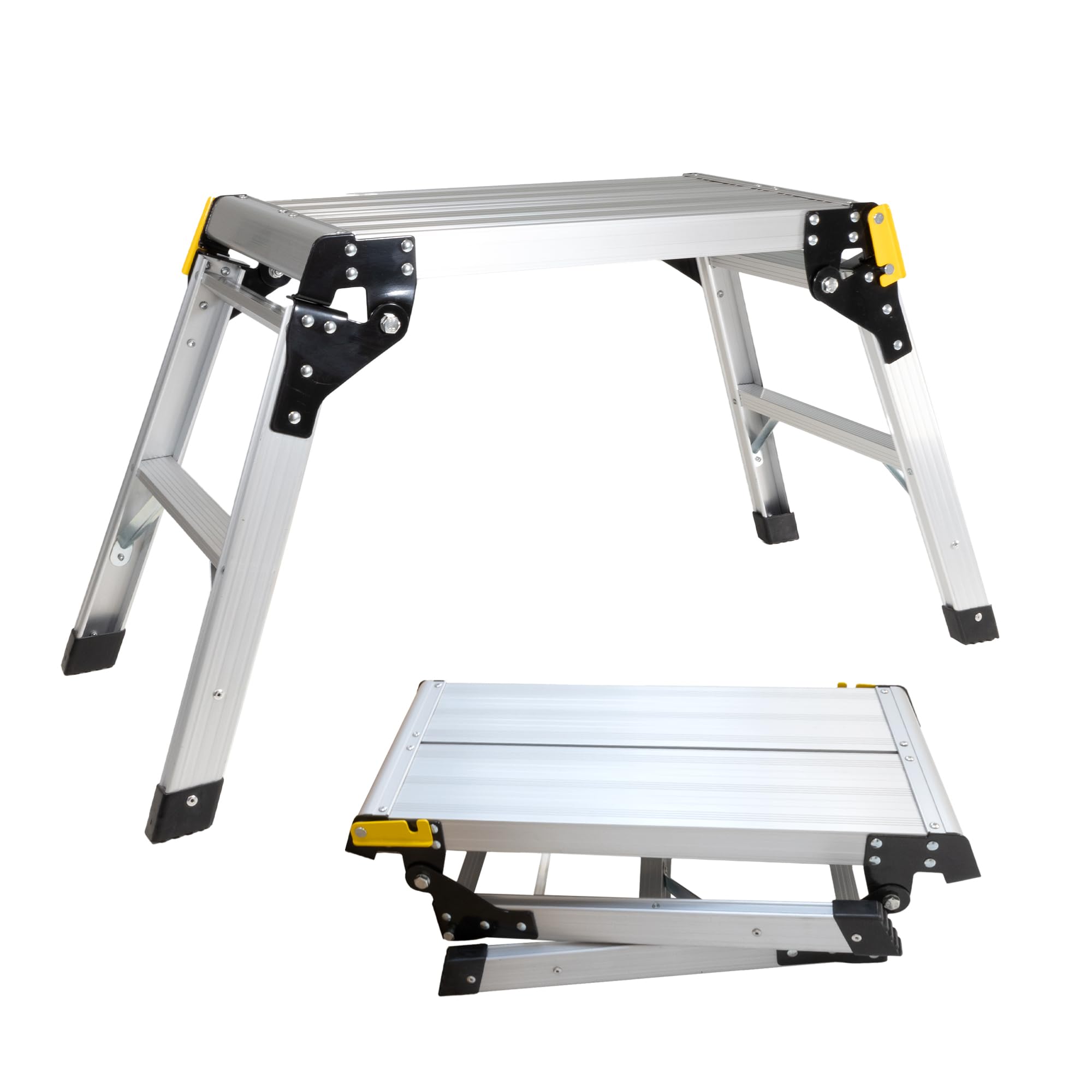LEMODO Arbeitsplattform | Arbeitsbühne mit Antirutsch-Oberfläche 51 x 30 cm | Laufbühne bis zu 150 kg belastbar | Aluleiter mit 2 Stufen | Plattformleiter