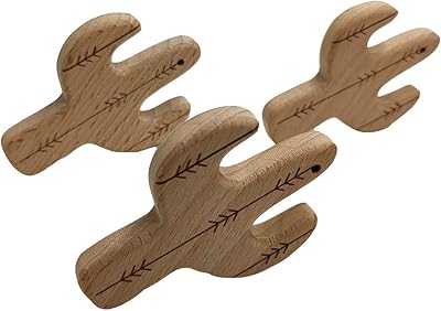 10pcs Lovely Cartoon Wood Cactus Pendant Pure Natural Animal Shape Beech Wooden Handmade Cut Pattern DIY Beading Necklace Pendant (Cactus 10pcs)