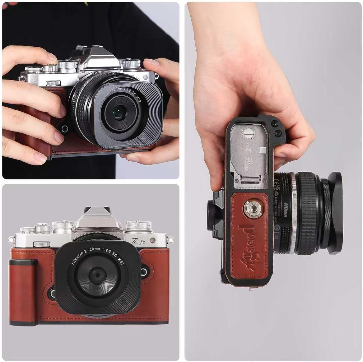 Z fc Handgrip L-Bracket Grip for Nikon Z fc Camera, Featuring a Retro Leather-Style Side Handle. Comes with a 1/4"-20 D-Ring Screw and a Leather case. Lightweight and Comfortable image 4