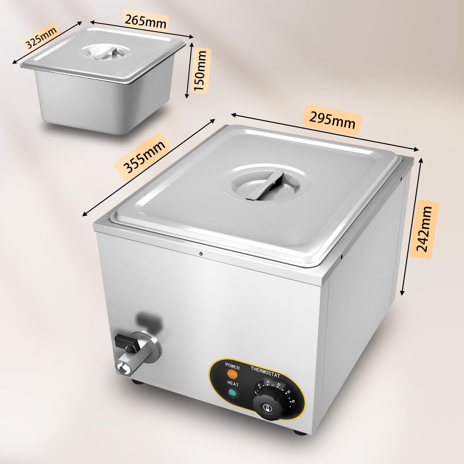 Bain Marie Gastro - Scaldavivande elettrico in acciaio inox con rubinetto di scarico