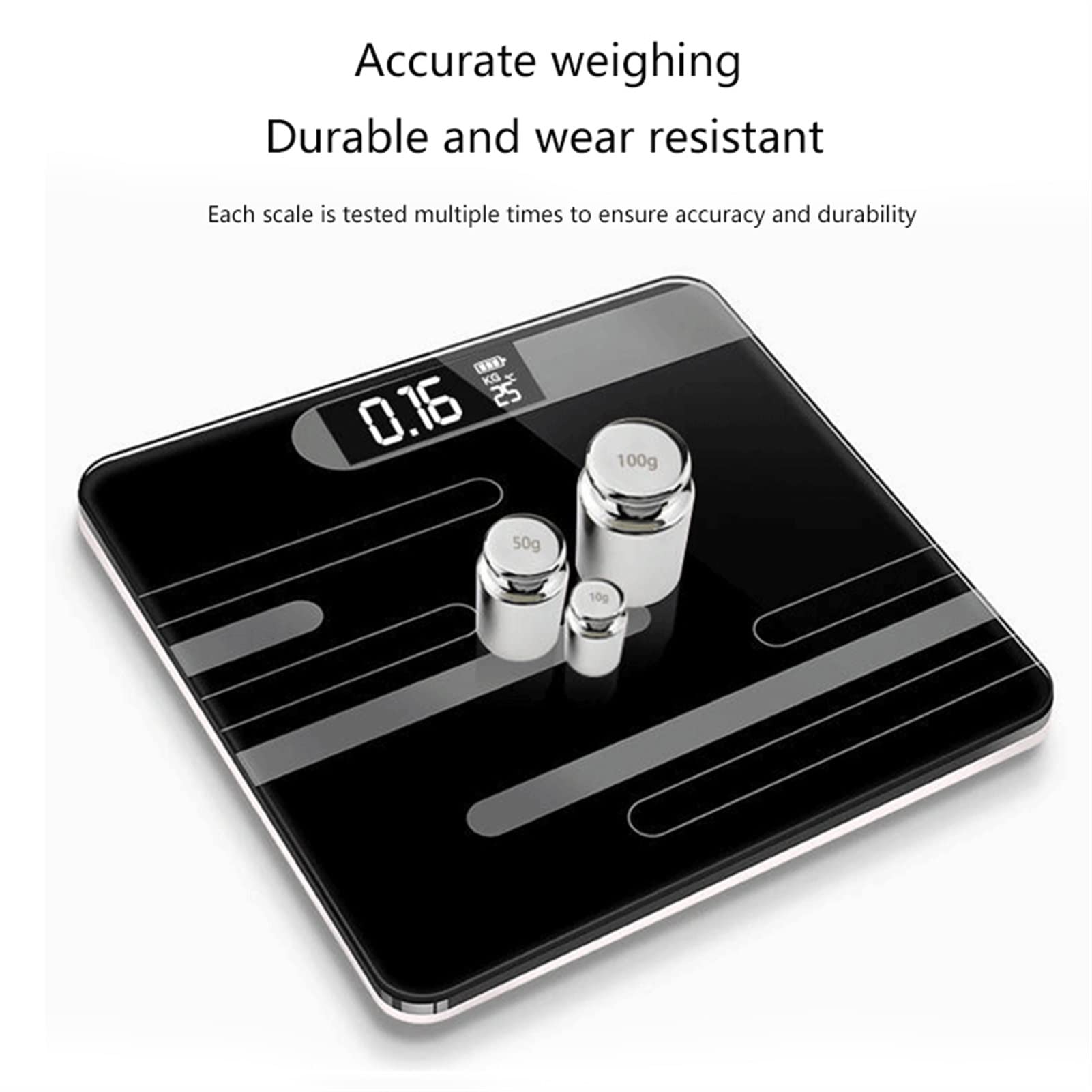 JINGYAN Básculas digitales Bathroom Weighing Scale Smart Body Scales LCD Display Glass Digital Weight Electronic Floor Health Balance(Schwarz)