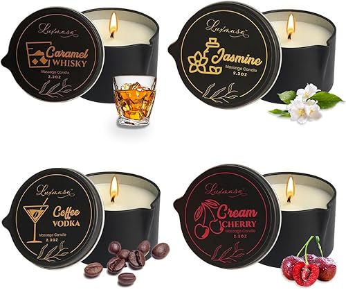 Juego de velas de aceite de masaje caliente de cera de soja, velas de aromaterapia perfumadas para el hogar para relajarse y aliviar el estrés,