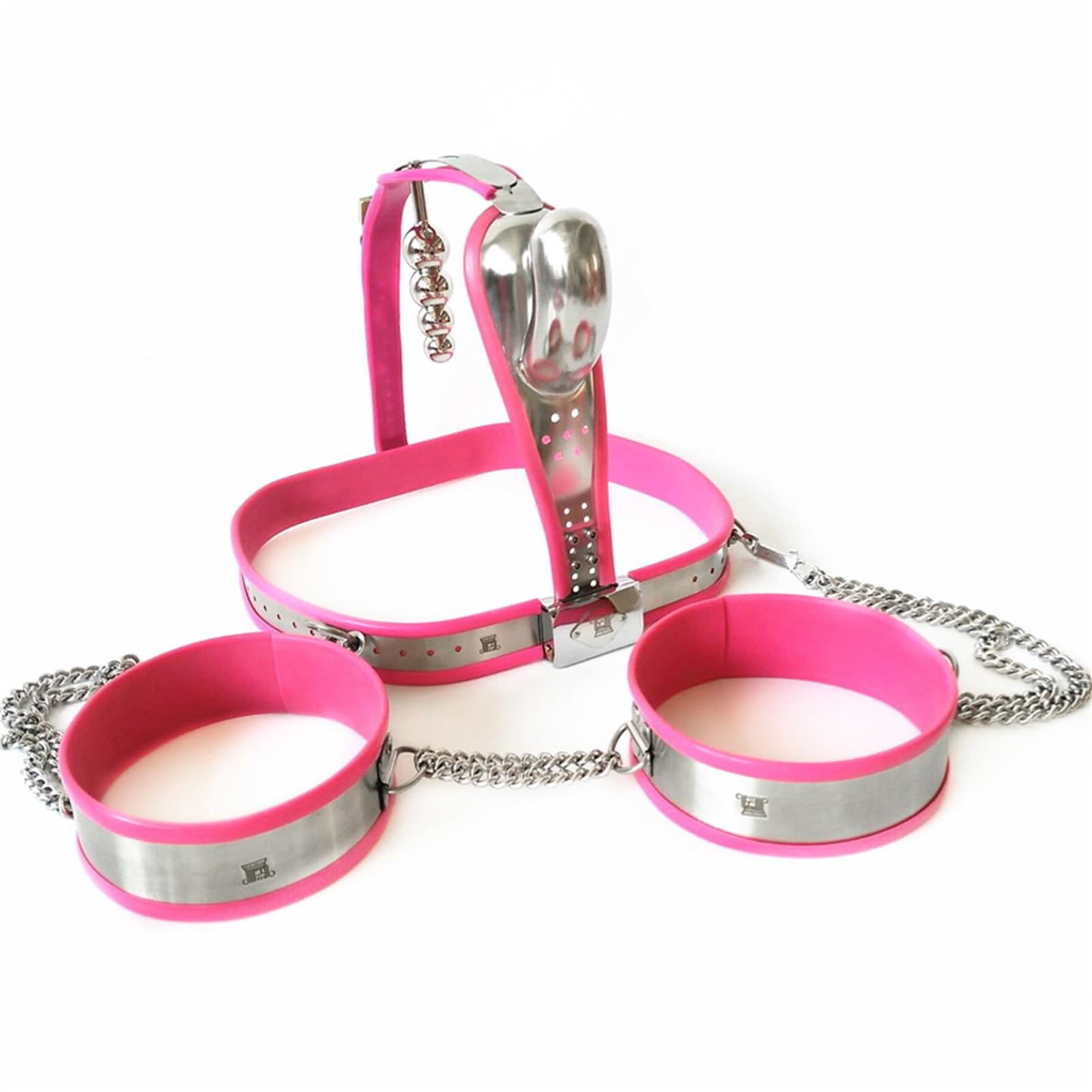 Ceinture de chasteté BDSM for hommes avec plug anal, colliers de bondage for les jambes, cage à pénis en acier inoxydable BDSM, dispositif de chasteté for hommes et couples(90cm-100cm)