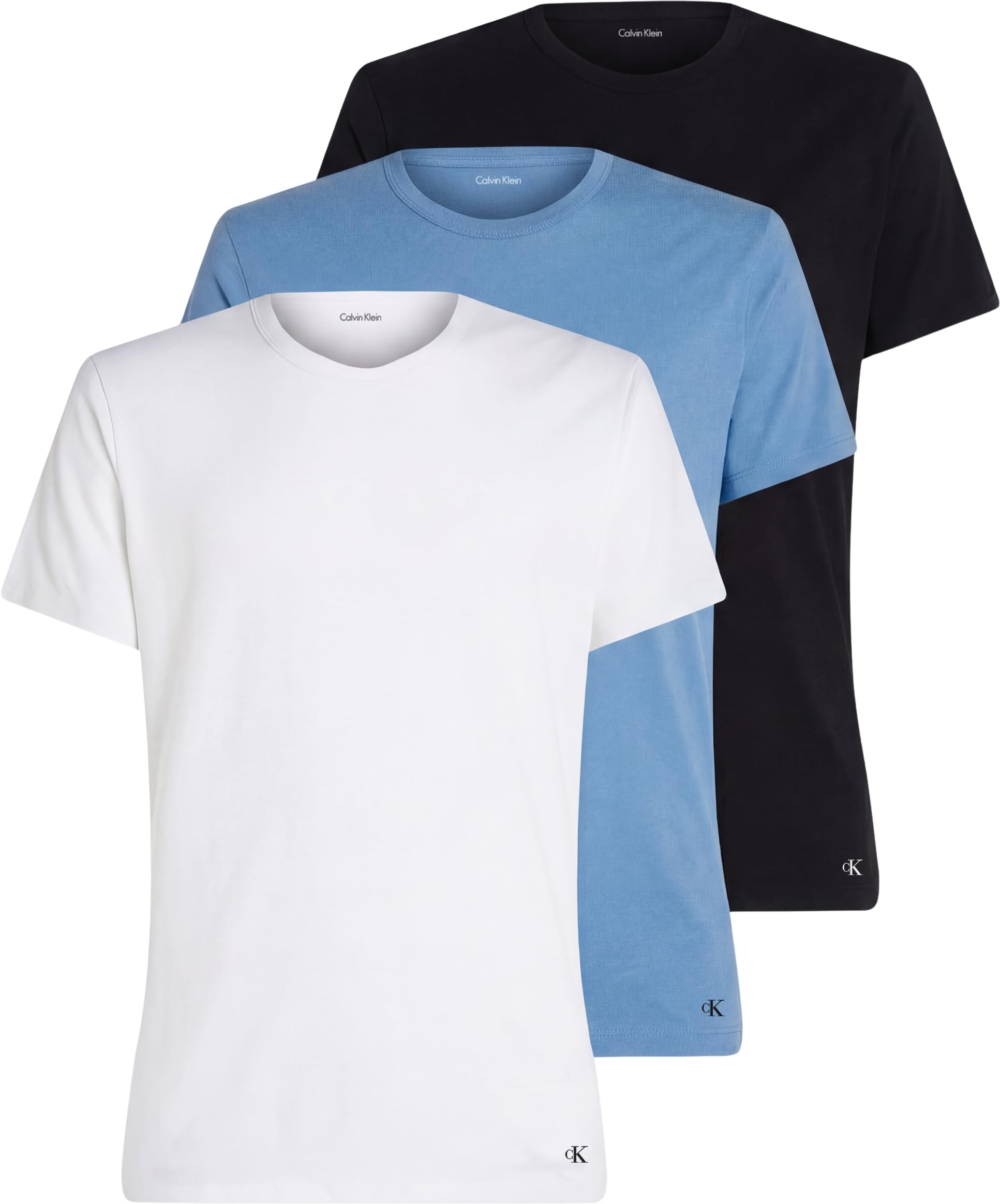 Calvin Klein Men's S/S Crew Neck 3Pk Lv00Nb4185 S/S T-Shirt, Blue (Black W Blue Descent EMB/Blue DESCE), S