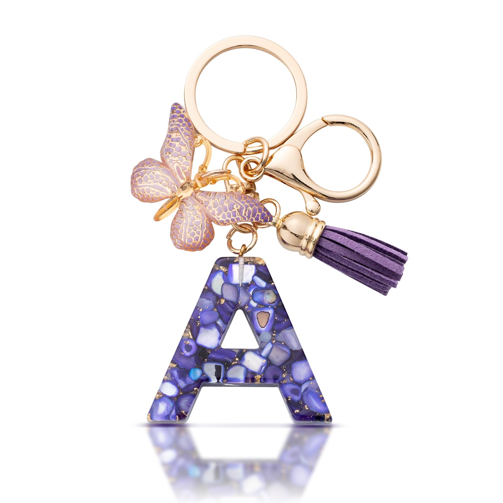 MORSUNBELA Schlüsselanhänger Buchstabe Mädchen Geschenke Schlüsselanhänger mit Buchstaben Anfangsbuchstabe Schmetterling Keychain Letter für Frauen Damen