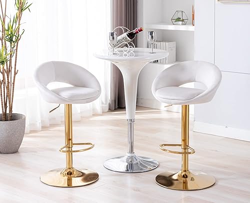 Miniatura 9 de Juego de 2 taburetes de bar giratorios de terciopelo con respaldo abierto, altura de barra ajustable tapizada, taburetes de bar modernos de altura