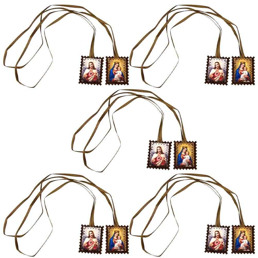 5 Pcs Catholic Scapular Necklace Metal Escapularios Catolicos Sacred Heart of Jesus with Our Lady Carmel Catholic Scapular Gifts for Men Women First Communion Confirmation