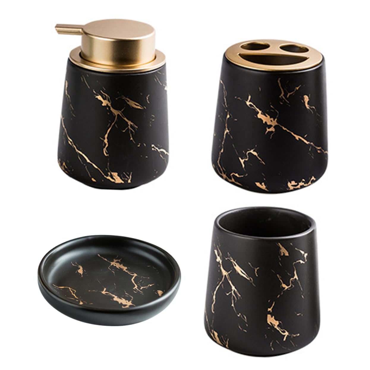 UKCOCO Juego de Vaso Accesorio para Cepillo de Dientes Negro para Cerámica Accesorio Elegante Elegante Organizador y Bandeja para Jabón para Baño y Lavabo Baño y Lavabo