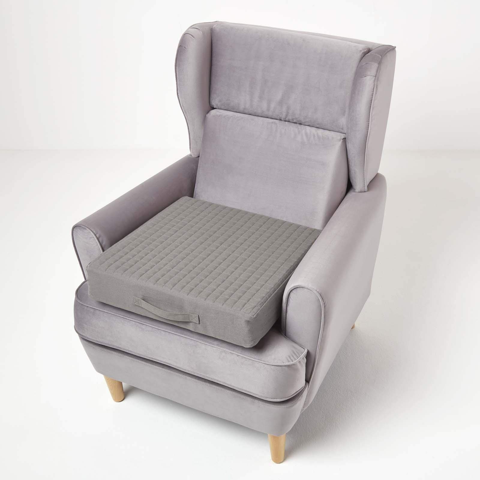 HOMESCAPES - Cojín elevador para sillón acolchado gris con funda extraíble de 50 cm cuadrados, 10 cm de profundidad, con espuma ortopédica firme para asiento, almohadilla con funda lavable de 100%