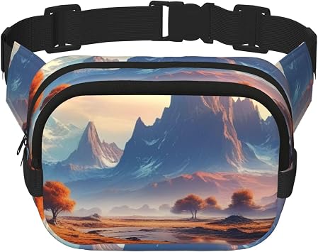 Double Layer Waist Bag for Men & Women,Adjustable Waterproof Running Belt,Multi-Functional Fanny Pack with Alien Planet Print for Travel,Hiking,Fitness