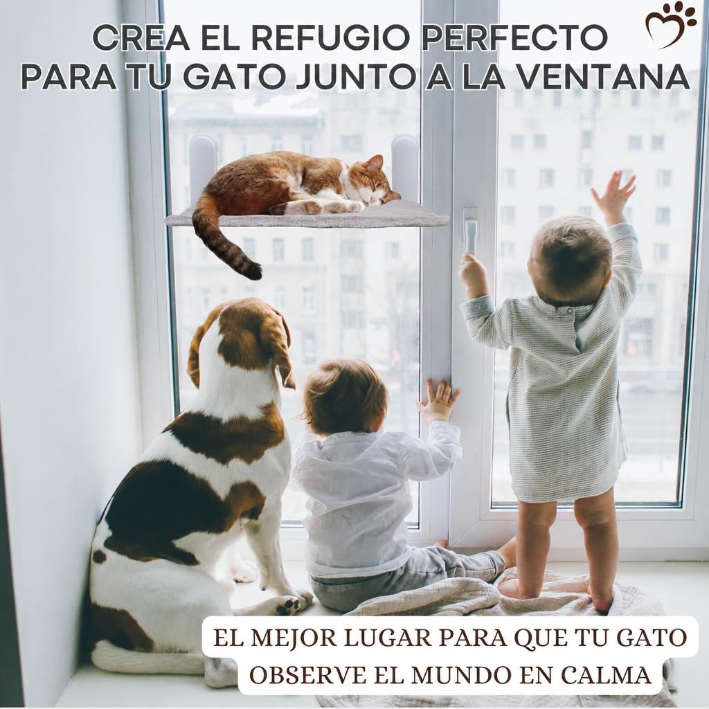 FR3® Hamaca para Gatos Ventana con Seguridad Reforzada | Cama Colgante con 6 Ventosas de Alta Resistencia y Barras Anti-Deslizamiento | Incluye 2 Fundas Reversibles Invierno/Verano y Juguete