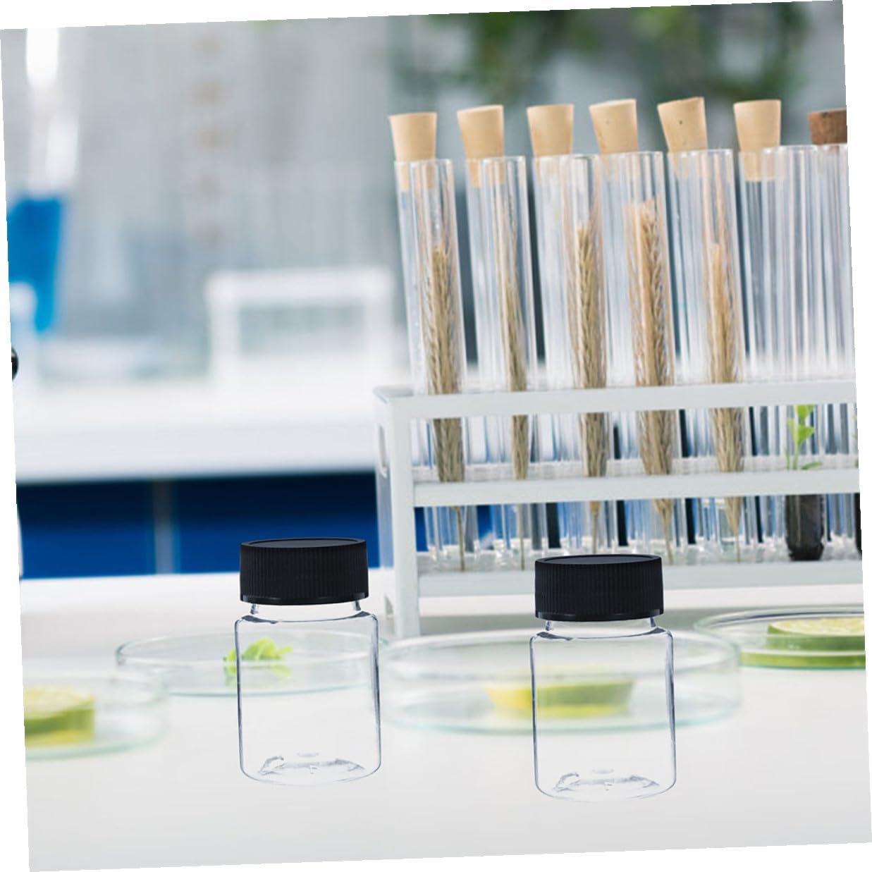 24pcs 100ml Plastic Sample Bottles with Black Sealed Screw Caps, Wide Mouth Lab Reagent Vials for Liquid Storage and Outdoor Sampling