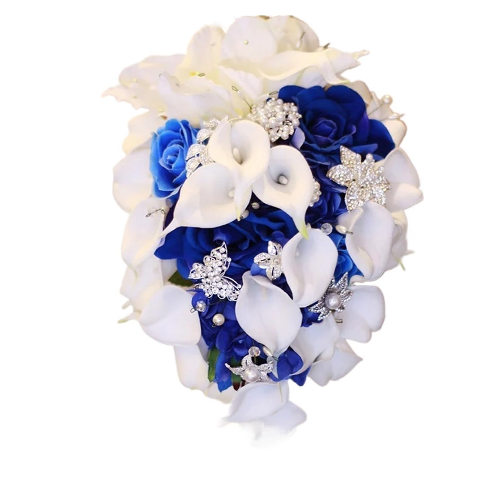 SHENJMAI Artificial Flower Bouquet Wedding Bride Holding Flower Drill Buckle Water Drop Waterfall Photo Bouquet Bridesmaid(Color 5)