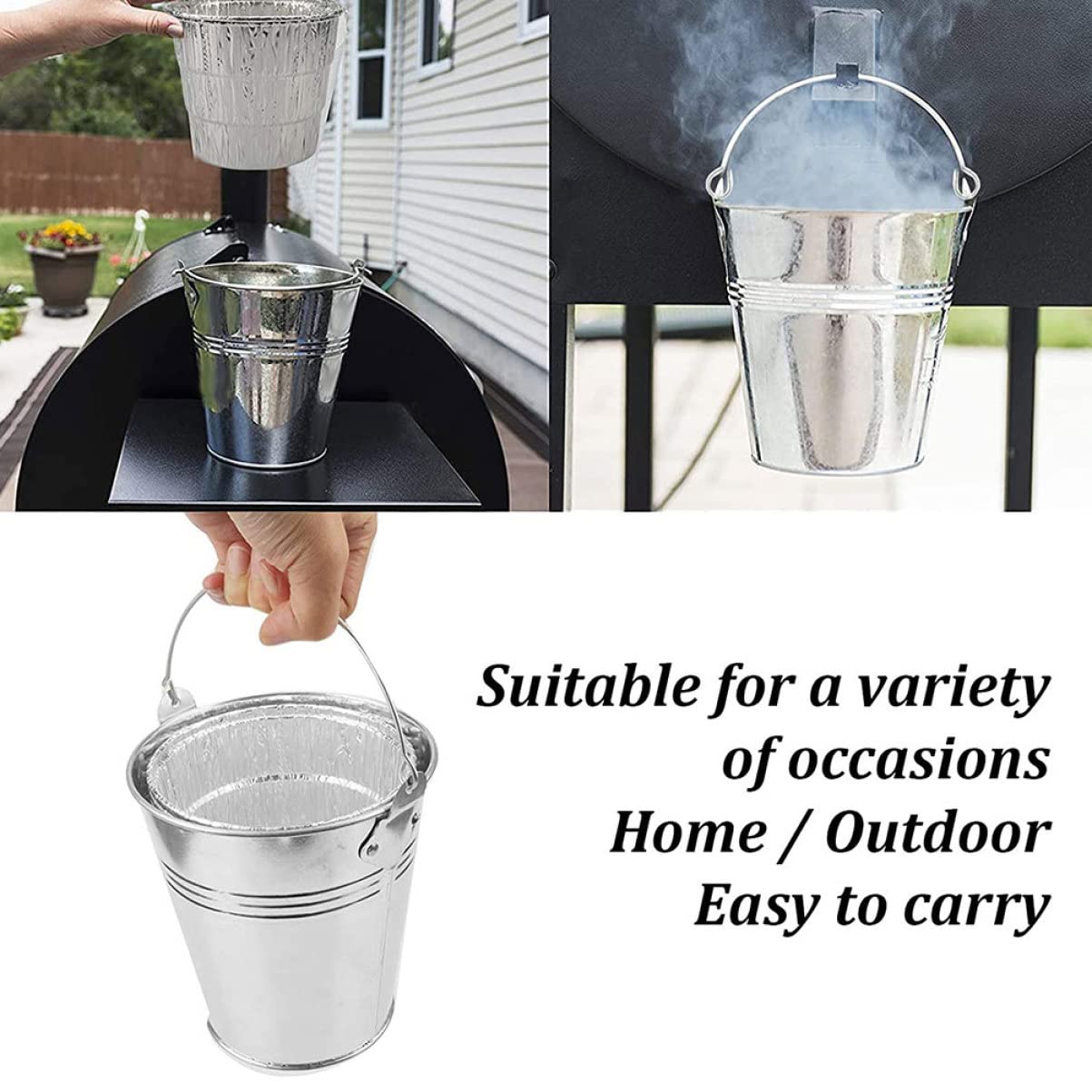 YARNOW Revestimiento de Aluminio Fácil de Transportar para Cubo de Grasa de Barbacoa y Forro Flexible con 10 Piezas para Uso en Camping y BBQ