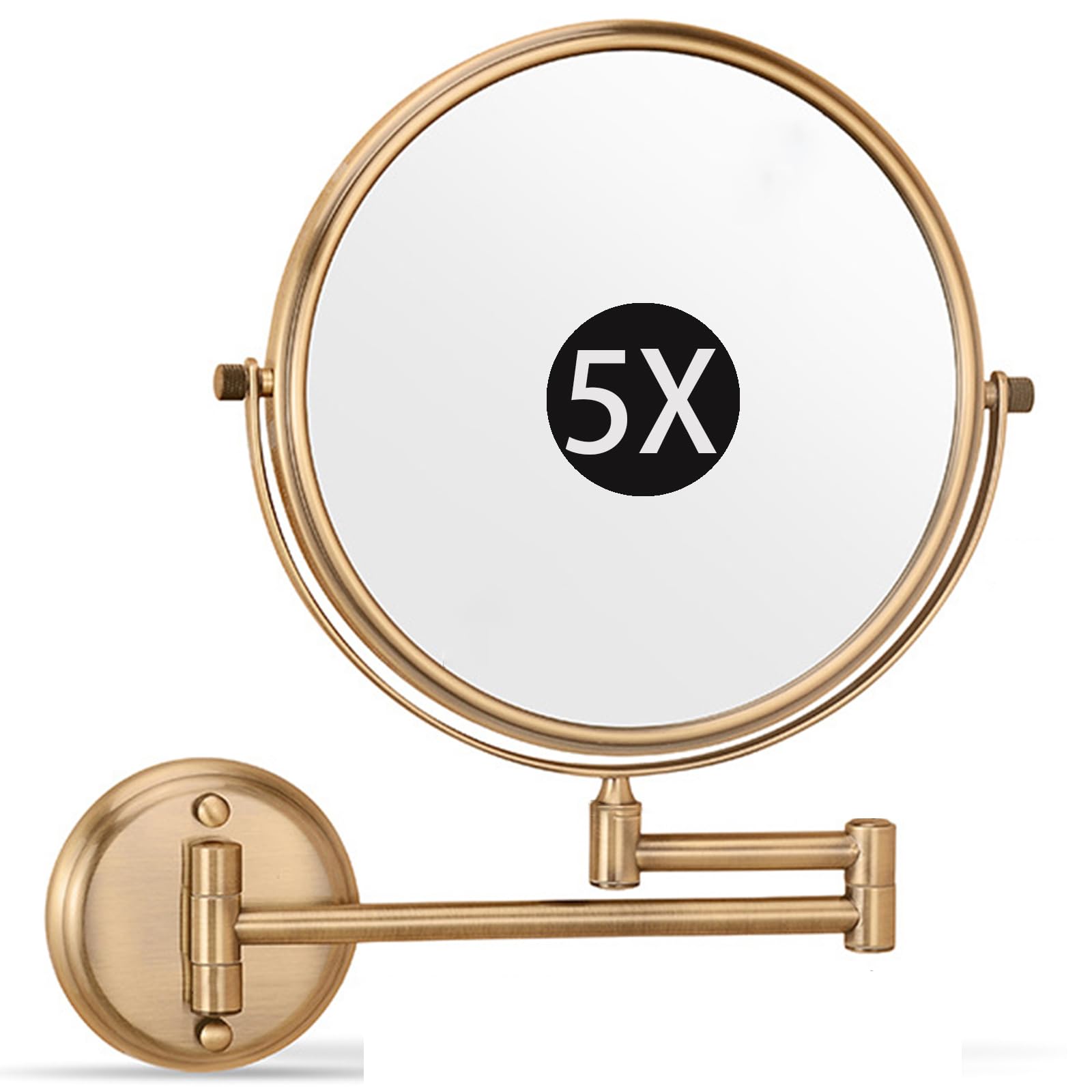 SXFSDOU 6" Wall Mounted Makeup Mirror with Magnification, Double Sided Magnifying Mirror, 360° Swivel Shaving Vanity for Bathroom,Brass,5X