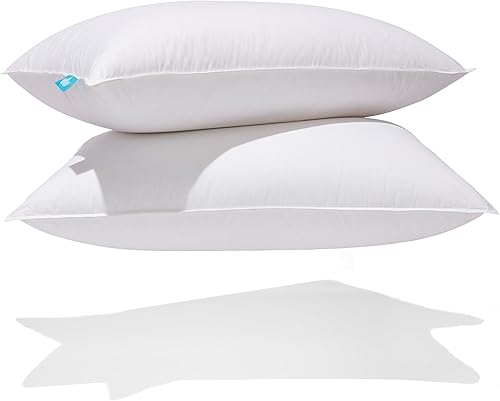 Miniatura 3 de Canadian Down & Feather Co. - Paquete de 2 almohadas de plumón de ganso blanco suave, tamaño estándar, carcasa de 260 hilos, 100% algodón, relleno
