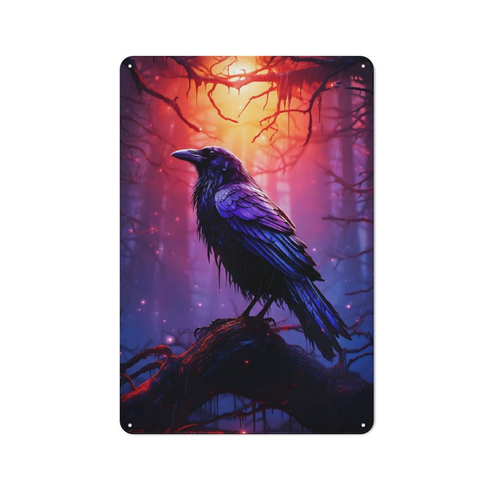 Junmoney Epic Raven Rustic Metal Sign 30X20cm For Living Room Wall, With Clear Rustic Wall Decor Character