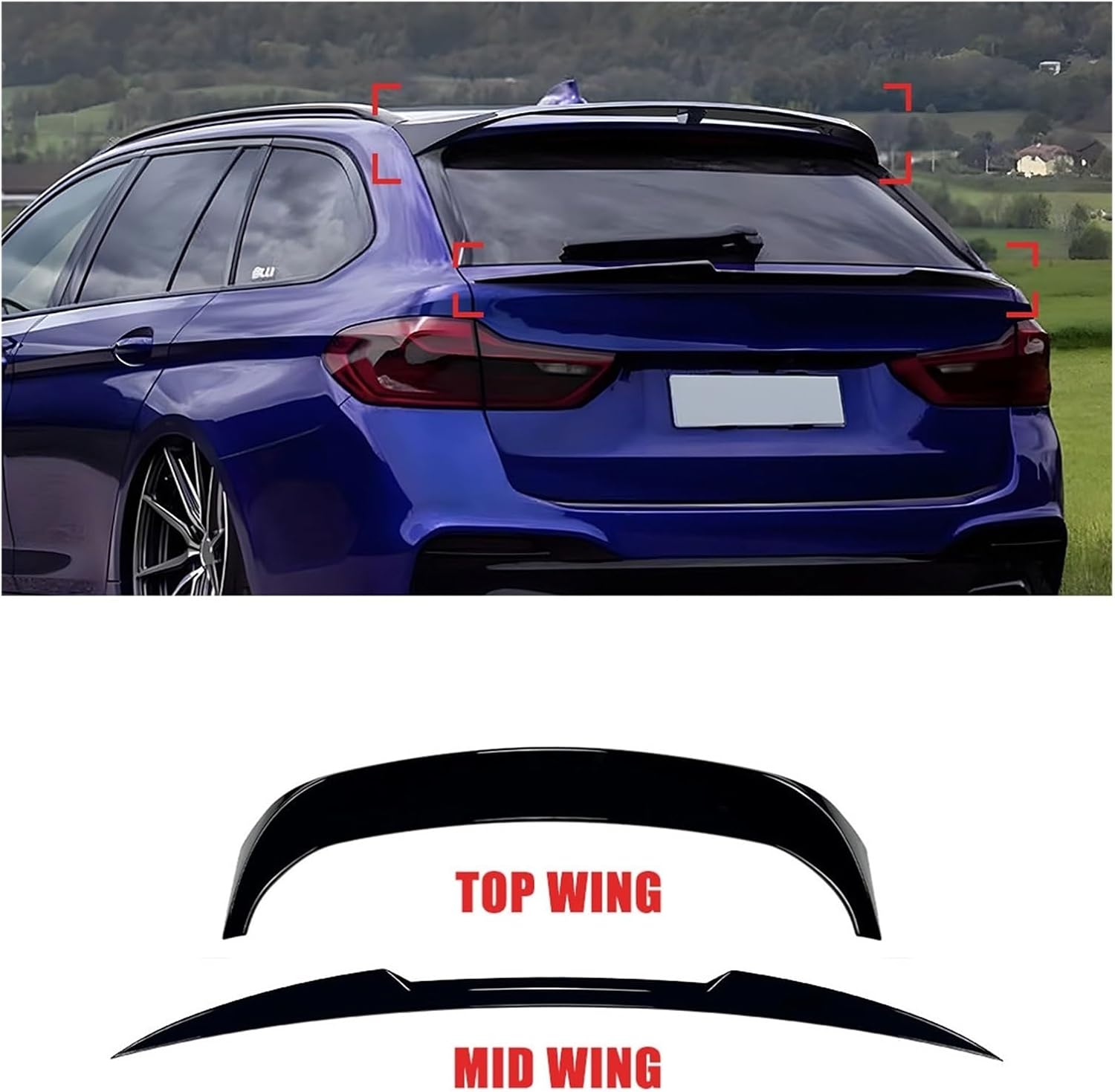 Compatible For BMW 5 Series Touring G31 2018-2023 Car Top Wing & Mid Wing Set Spoiler Auto Tail Splitter Exterior Guard Decoration Modified(A Carbon Look)