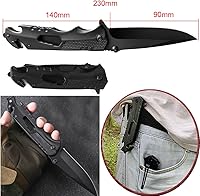 Vista 3 de 5-in-1 Multitool Folding Knife, Stainless Steel, Black - Camping Knife with Bottle Opener, Glass Breaker, Seatbelt Cutter and Wrench Negro