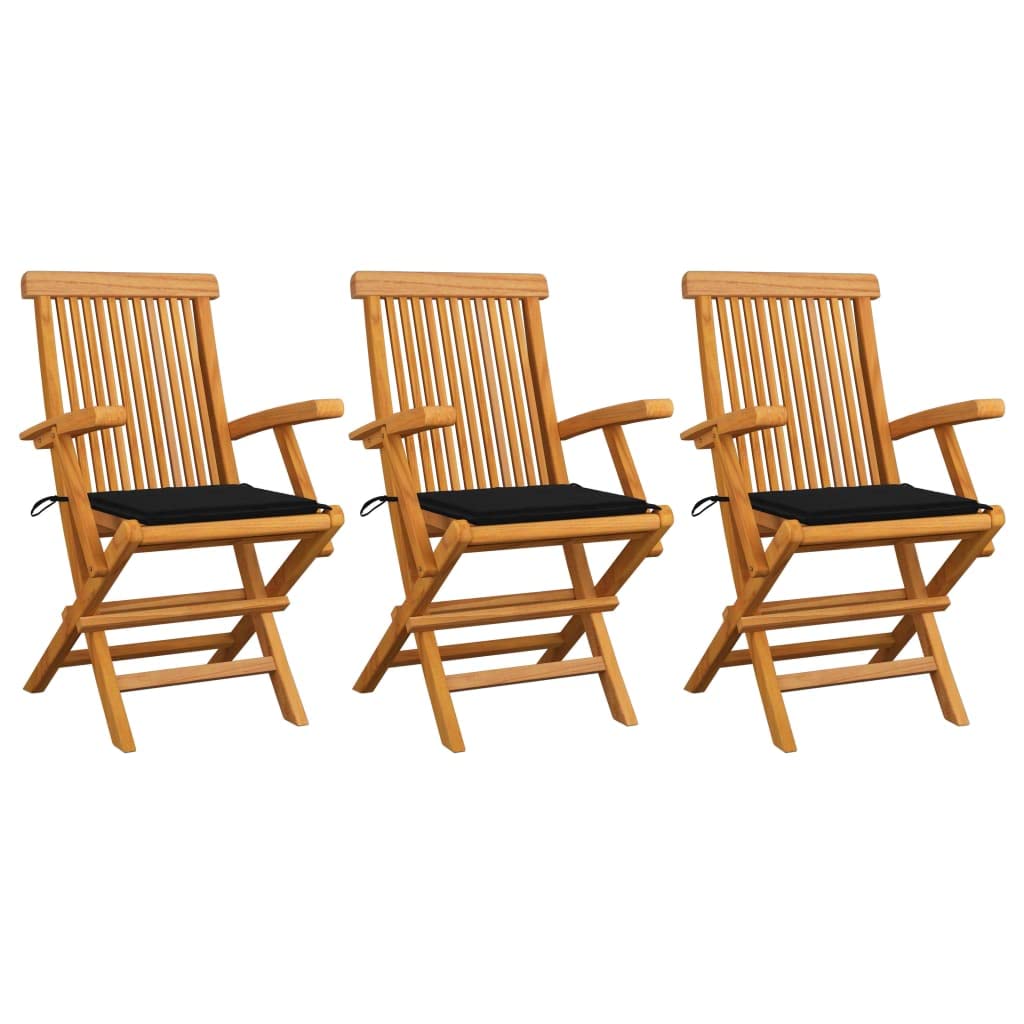 Chaises de cuisine lot de 3 en teck avec coussin pour chaises de salle à manger et terrasse