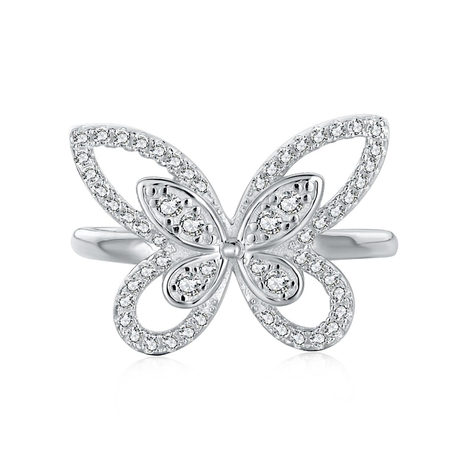 Butterfly Ring for Women, 925 Sterling Silver Butterfly Rings Cubic Zirconia Bow Knot Ring for Women Wedding Birthday Christmas Jewelry Gifts for Wife Girlfriend Mom Daughter Teen Girls