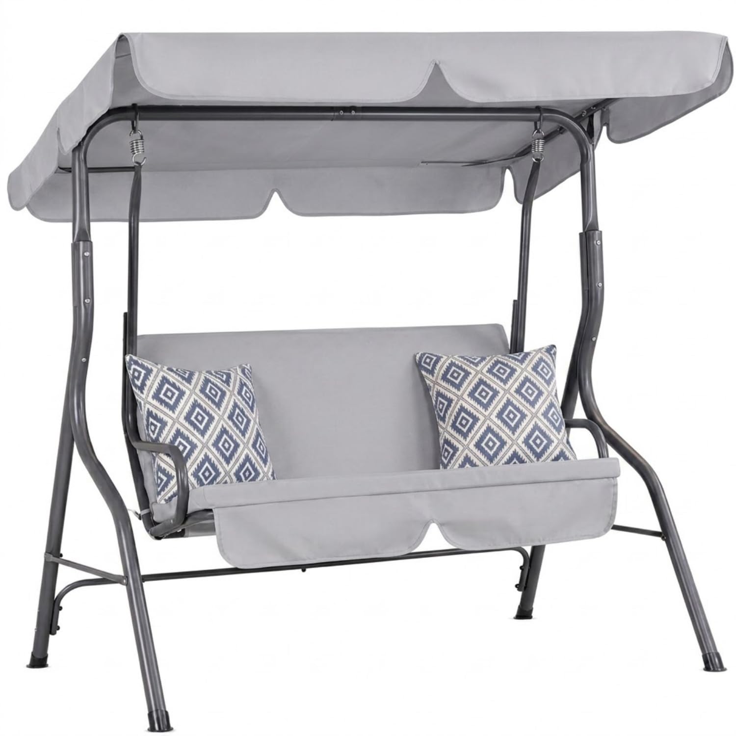 CASARIA® Hollywood Canopy Swing Chair | 2 Seater | Weatherproof Rocking Bench with Roof and Backrest | Non-Slip Feet | Outdoor Garden Patio Seat | Up to 200kg | Light Grey