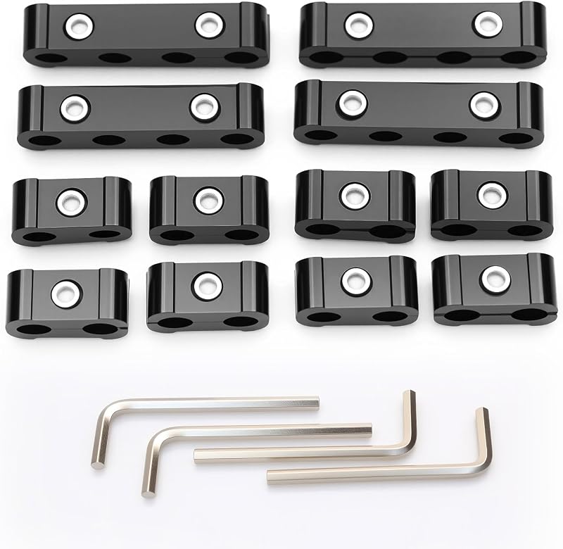 Separador de cabos de vela MINGABC em alumínio preto para fios de 8 mm, 9 mm e 10 mm – Kit com 12 unidades