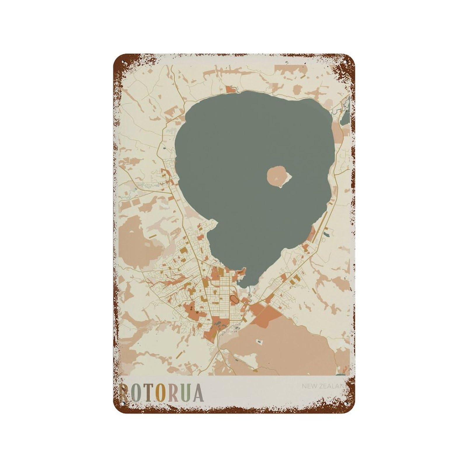 xiaoxiaoshen Rotorua Map New Zealand Boho Wall Decor Art Metal Tin Poster Modern Home Decor Art Home Bar Shop Decorations Vintage Sign 30x20cm