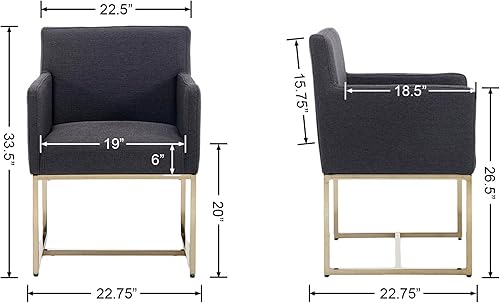 Miniatura 9 de Juego de 2 sillas de comedor tapizadas modernas de mediados de siglo con brazos, sillas decorativas de piel sintética con marco de metal con acabado