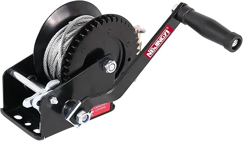 Miniatura 1 de Freno de cabrestante de remolque de barco resistente, 1600 libras con cable de acero de 32.8 ft (32.8 pies) con manivela de mano con trinquete negro