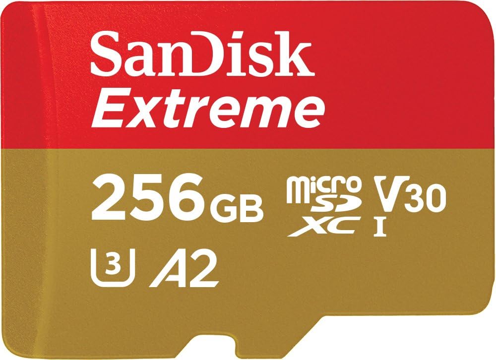 SanDisk 256 Go Extreme Carte Mémoire MicroSDXC + Adaptateur SD avec Performances Applicatives A2 Jusqu'à 190 Mo/s/130 Mo/s, Classe 10, U3, V30