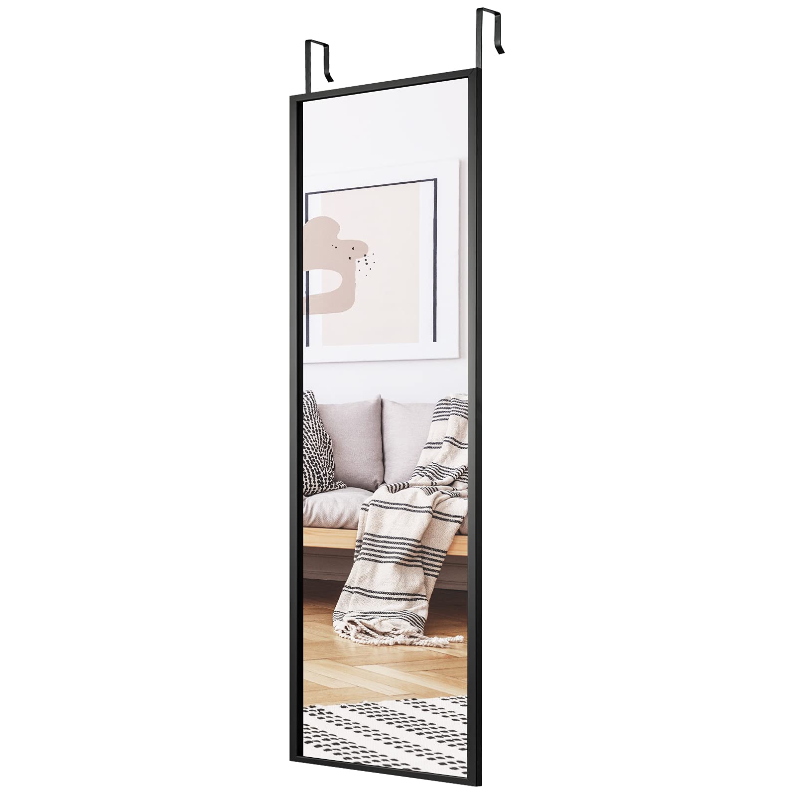 Giantex Espejo de Cuerpo Entero de Puerta, Espejo Colgante 107,5 x 36 cm, 2 Ganchos Ajustables en Altura, Marco de Metal, para Entrada, Salón, Dormitorio (Negro)