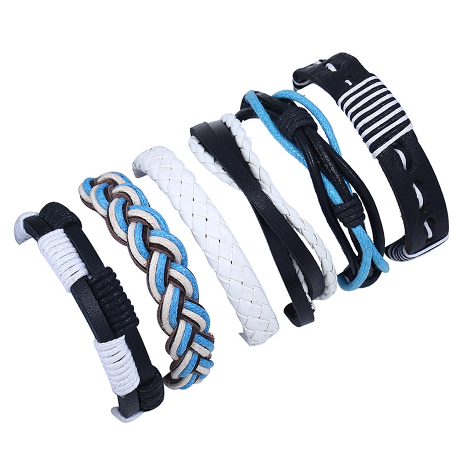 6 Pulseras de Cuero Tejidas for Hombres y Mujeres, Pulseras Ajustables de Cuero