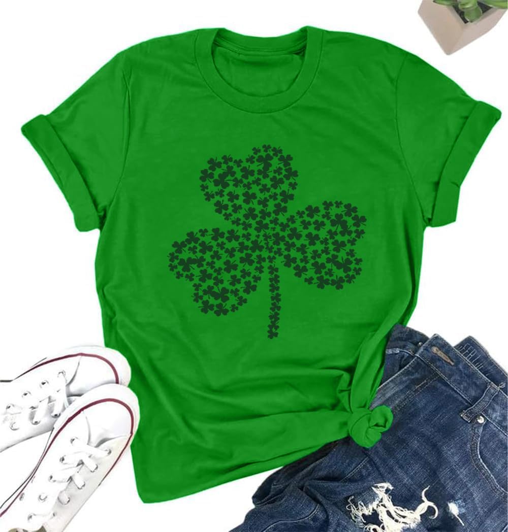 St Patricks Day Women Shamrock Clover Graphic Casual T-Shirt Short Sleeve Tee Tops