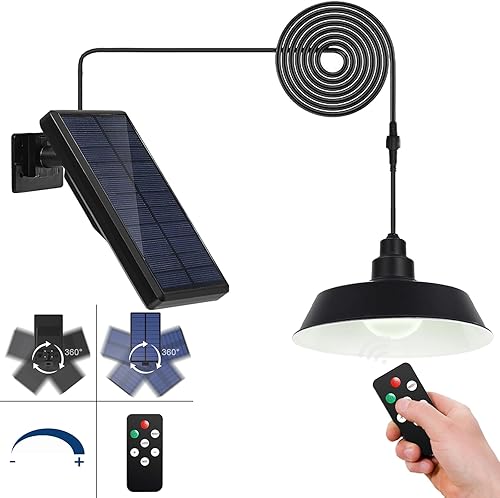 GUYULUX Luces solares para exteriores, lámpara colgante solar LED de 2800 K, 4500 K, 6500 K, iluminación regulable con control remoto, cable de 16.4