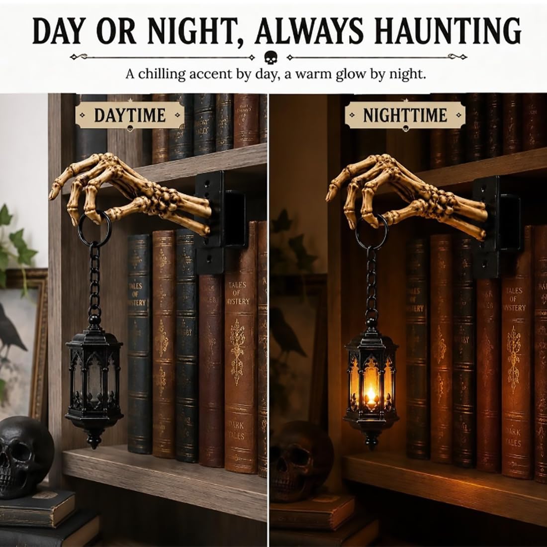 Scheletro Mano Lanterna Mensola Luce, Gotico Nooklight Per Libreria (2pcs)